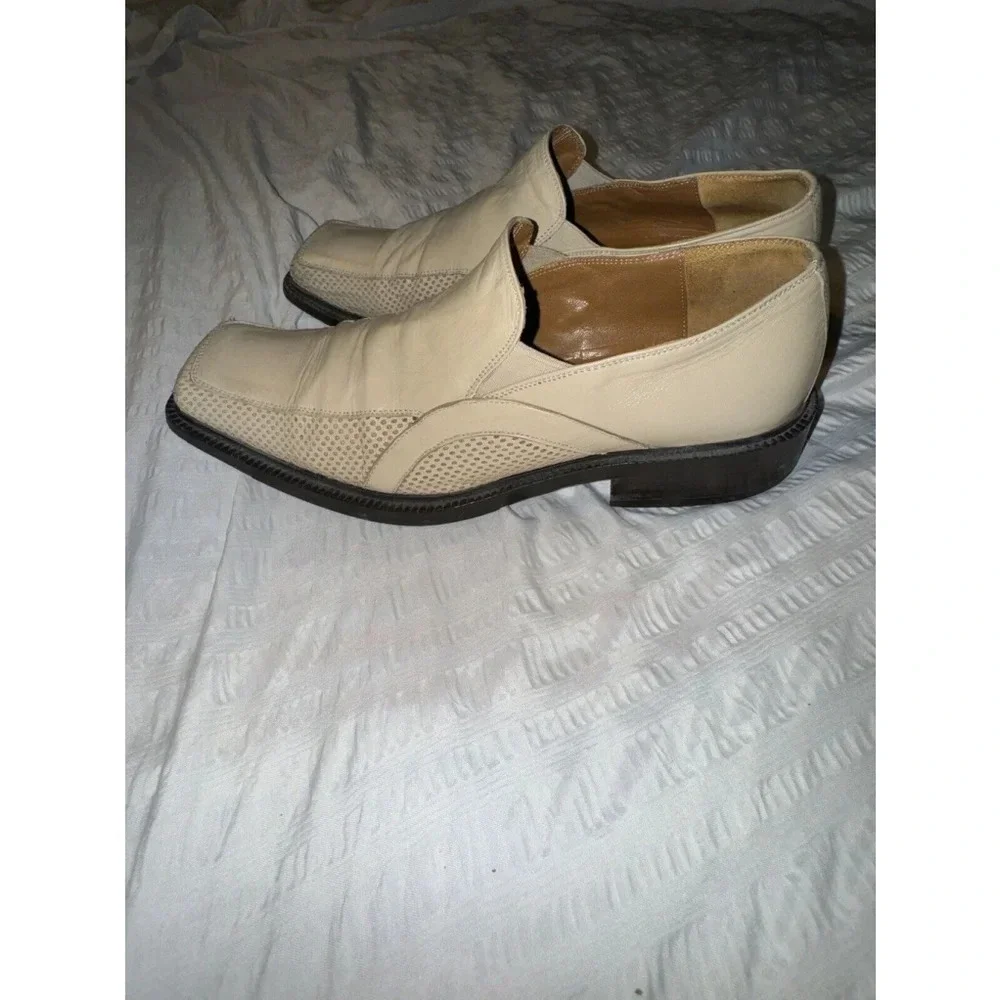 Vittorio Virgili Shoes Made in Italy Square Toe Loafers Off White Sz 11